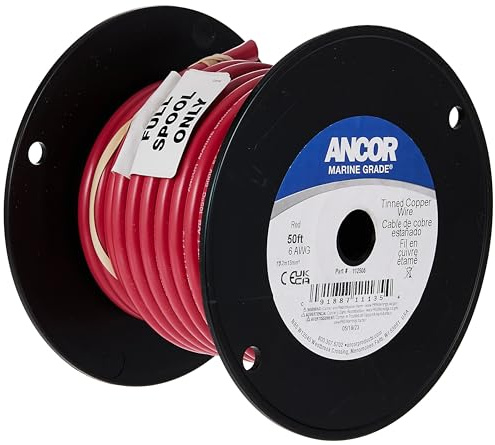 Ancor Cable primario de grado marino y cable de batería (rojo, 25 pies, 6 AWG)