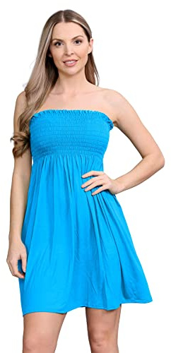 janisramone® Snygg Bandeau-klänning - skjortade axelbandslösa klänningar för kvinnor - Bröst tub fransad rynkad miniklänning - perfekta sommarklänningar för kvinnor för UK strandkläder, Turkos, 8-10