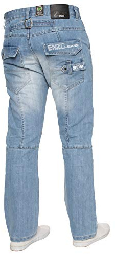 Enzo BNWT Herrjeans med etikett, blå designerjeans i rak modell, tvättade och tillgängliga i alla midjemått och storlekar