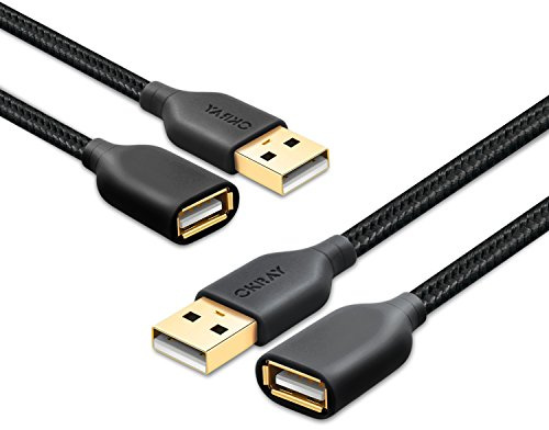 OKRAY USB Extension Cable 10FT, 2-Pack Nylon Braided USB 2.0 Extender Cord Type A Male to A Female Extension Cable with Gold-Plated Connector for USB Flash Drive/Hard Drive, Keyboard, Printer, Webcam