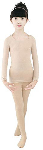 BOZEVON Ragazze Abbigliamento Termico - Danza Balletto Manica Lunga Maglia Termica & Elastico Collant per Bambina Donna,Carnagione (Top+Collant)/Small
