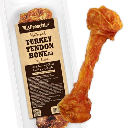 A Freschi srl Turkey Tendons for Dogs, Long-Lasting, Hypoallergenic Rawhide Alternative, Human Grade, Healthy Puppy Chews, Natural Dog Treats for Large Dogs, Bone (L), 1 Count Pack
