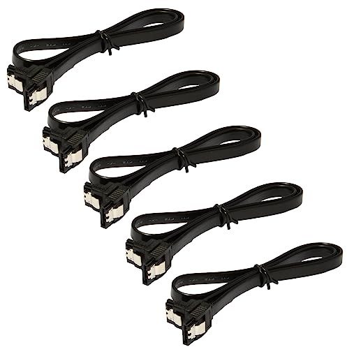 JacobsParts SATA Cable 5 Pack SATA III 6Gbps 90 Degree Right Angle with Locking Latch 18 Inches for HDD SSD - Black