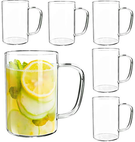Giftgarden Drinking Glasses, Glass Cups Coffee Mugs with Handle, 500ml(17OZ), 6 Pack Beer Cups