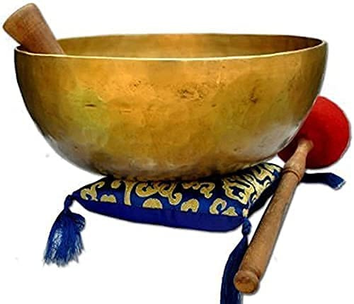 Tibetansk hamrad tibetansk gammal antik Himalaya 7 metallsång skålar meditation sjungskål för helande bön, yoga med klubba och kudde (30 cm)