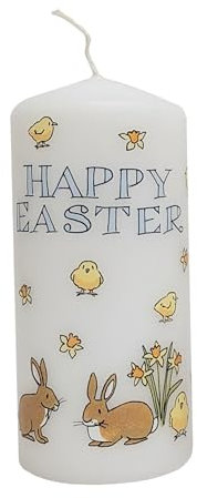 Alison Gardiner Designs - Easter Bunnies and Chicks Pillar Candle, Hand Decorated in Stoke-on-Trent, England. Approx. 45 Hour Burn Time, Lovely Gift, Perfect for Easter Tablescapes and Baskets