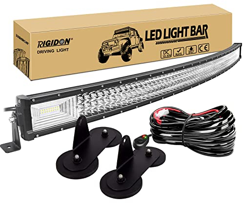 RIGIDON 52 Zoll 132cm 675W Gebogene led lampe, Dreireihige Led lichtleiste kfz mit 12v kabelbaum kit und magnet halterung,Offroad beleuchtung für Auto SUV ATV, UTV, LKW 4x4, Fahrzeuge, 6000K Weiß