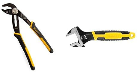 Stanley 090948 Clé à molette MaxSteel 30 x 200 mm & 0-84-647 - Pince Multiprise À Verrouillage Gamme FatMax - Mâchoire Renforcée Par Induction - Bouton Pushlock 17 Positions