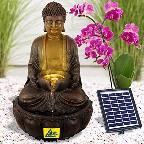 Amur Bouddha Fontaine de Jardin Solaire avec Batterie Li-ION et Lumière LED - pour Votre Terrasse, Jardin Zen, Balcon - Prospérité et Abondance - Source DE Force Zhen