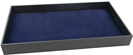 Box Displays 1.5 Inch Deep Wooden Utility Tray with Choice Velvet or Leatherette Show Pad to Display Watches, Jewellery, Rings, Earrings, Necklaces, Glasses (Tray with Blue Velvet Display Pad)