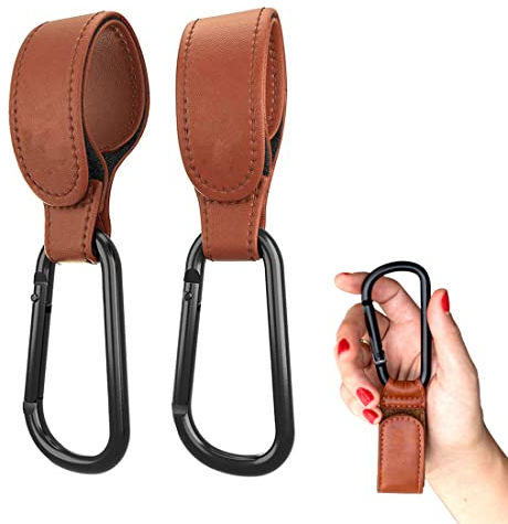 Teegxddy 2PCS,Kinderwagenhaken,Taschenhalter Kinderwagen Leder Style,Klettverschluss Haken Kinderwagen Haken,Kinderwagen Befestigung für Wickeltasche