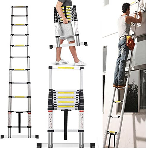 Échelle télescopique de 2,6m, Échelle pliante antidérapante Échelle Télescopique en Aluminium 78cm à 2,6m, 9 Échelons, Bricolage Pliable Extensible Unique Droite Multi-fonction Ladder, charge de 150KG