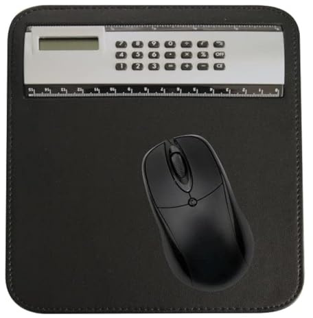 PresenceHHH Leather Mouse Pad - Waterproof and Spill Resistant Surface - Desk Accessories for Pc, Laptop, Office & Home with Ruler Pocket Calculator – (Black - 19x22.5cm)