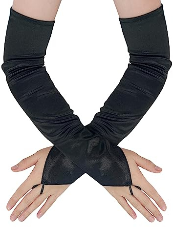 1 paio di guanti neri con punte, guanti in maglia elasticizzata, guanti lunghi vintage, guanti da opera da donna, guanti neri senza dita, adatti per matrimoni, serate, feste, rappresentazioni d'opera