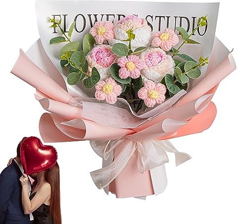 Gestrickter Blumenstrauß, Stricken Häkeln Blumenstrauß Blume getrocknete Blume, Blume Getrocknete Blume, handgewebter Rosenstrauß für Geburtstag, Hochzeit