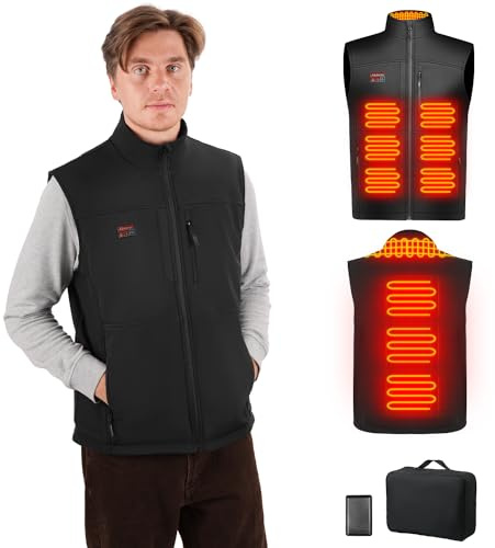 Moteoza Gilet riscaldato da uomo, giacca riscaldante ricaricabile con batteria da 16000 mAh, gilet riscaldato in pile invernale con 3 temperature regolabili (IT, Testo, XL, Regular, Regular, Nero)