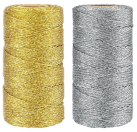 G2PLUS 200M Gold und Silber Metallic Schnur,1.5MM Kordel Bindfaden DIY Bastelschnur,Verpackungsschnur für Weihnachten, Handwerk Hochzeit Dekorieren oder Geschenkverpackung