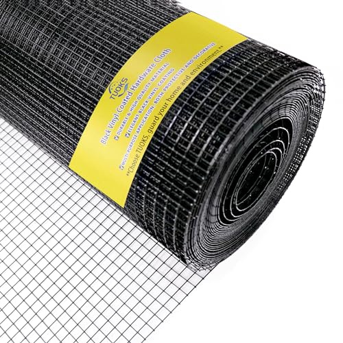 TUOKS Black Hardware Cloth 1 inch 24 x 100ft,16 Gauge Vinyl PVC Coated Welded Wire Fencing, Wire Mesh Roll,Rabbit Wire,Chicken Wire Fencing,Gopher Wire, Garden Fence, Rodent Wire