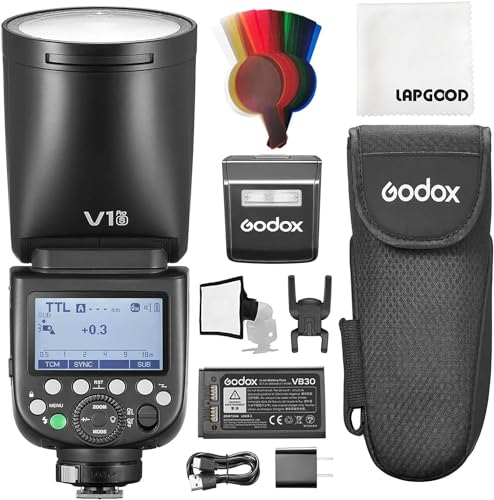 Godox V1PRO-S V1Pro S Rundkopf Kamerablitz TTL Blitz für Sony,76Ws 2.4G HSS 1/8000s 2980mAh Li-Ion Batterie mit Externer Blitz SU-1,LED-Modellierlampe Godox Flash für Sony-Kameras