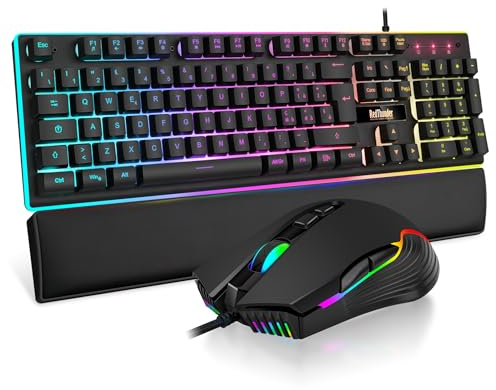 RedThunder K10 Gaming-Tastatur- und Maus-Set, Layout IT Metallplatte und Handballenauflage, RGB-Hintergrundbeleuchtung und 7D-Ergonomie - für Gamer PC Mac (Eisen), K10-B3