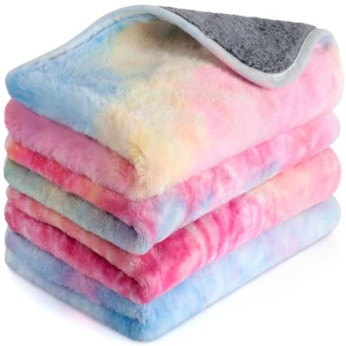 Namalu 4 Couvertures pour Cochon d'Inde en Polaire Lavables Imperméables Doublures pour Cage Absorbantes Tapis de Couchage Réutilisable pour Animaux de Compagnie(Motif Tie Dye,60 x 40 cm)