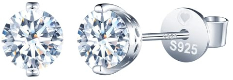 INFINIONLY Boucles d'oreilles en diamant pour femme: clous d'oreilles en argent 925 avec 2 carats moissanites - couleur D clarté VVS1 6,5 mm diamant rond avec certificat GRA - bijoux de mariage
