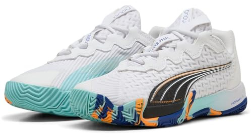 Puma Scarpe da Tennis Unisex Nova Elite, Puma White Puma Black Vivid Blue Heat Fire, 44 EU