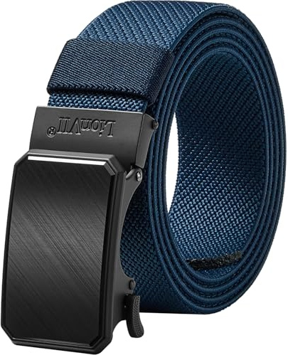 LionVII Men's Stretch Ratchet Belt, Elastic Slide Belt for Men with Automatic Buckle for Men Dress, Adjustable Trim to Fit 28-49 Waist (Navy Blue - Twill Weave)