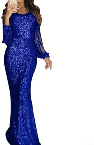 Rosa/Plata/Negro/Azul/Elegante Vestido de Noche Envolvente para Mujer, Vestido de Noche de Manga Larga Bodycon Vestido de Graduación