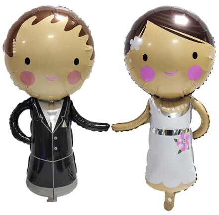 WUSJCOF Lot de 2 ballons de mariage, statues de couple de mariés, ballons en aluminium, ballons d'amour, ballons de mariage, couple de mariés, décoration de mariage (blanc)