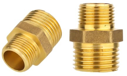 Gosknor 2pcs Brass Reducing Hex Nipple, 1/2 NPT x 3/8 NPT Male Thread Pipe Fitting Adapters Straight High Pressure Hose Connector for Gas, Oil, Water, and Fuel Applications