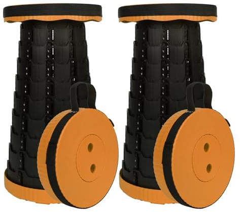 Novaptysis Telescopic Camping Stool with Switch Lock, Height Adjustable 6-45 cm, 181 kg Capacity, Portable with Carry Strap,(Orange-2 pack)