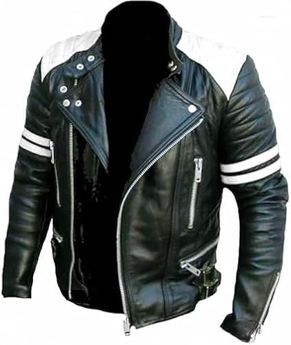 Chaqueta clásica Brando de cuero para motocicleta, color negro, para hombre, estilo urbano vintage