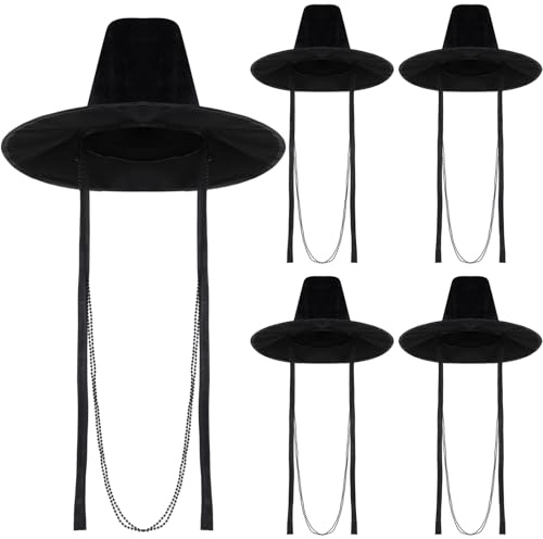 Mepase 5 Pcs Korean Traditional Gat Hats Halloween K-pop Theme Cosplay Costume for Men Anime Accessories Black Headwear Party Outfits