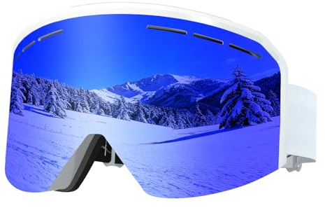 MXJ Gear Occhiali Da Sci,YH359 Antiappannamento Maschera Snowboard,OTG Maschera da Sci,Protezione UV400 Maschera Sci da per Donna&Uomo (Montatura bianca - Lenti blu VLT 19%)