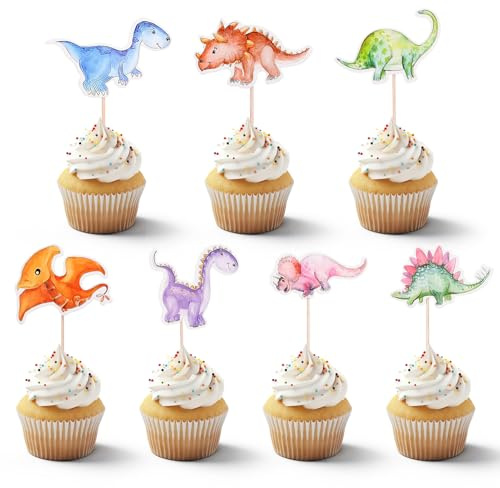 Decorazione per cupcake di carta con dinosauro, 42 pezzi, decorazione per compleanno dei bambini, decorazione per torta di dinosauro
