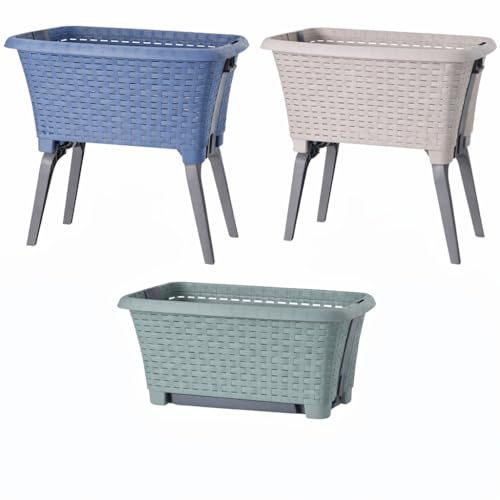 Large Laundry Basket with Folding Legs – Raised Washing Basket Bin with Handles – Sturdy Plastic Laundry Hamper – Space-Saving & No Bending Design – 38L Capacity, 60 x 40 x 60cm (Assorted)