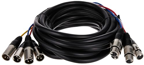 Monoprice 4-Channel XLR to XLR Snake Cable Cord - 6.10M (20ft) - Black/Silver, M/F With Metal Connector Housings Plastic And Rubber Cable Boots