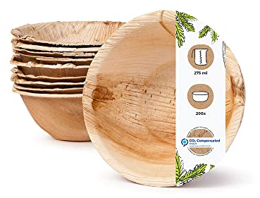 BIOZOYG 200x ciotola in foglia di palma 275 ml - Piatto da zuppa usa e getta, ciotola per insalata compostabile - Stoviglie da festa sostenibili