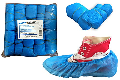 Tiga-Med Überschuhe Einmal CPE OP Schuhüberzieher 100 Stück Marke blau Einmalschuhe Überziehschuhe Einweg Schuhüberzug