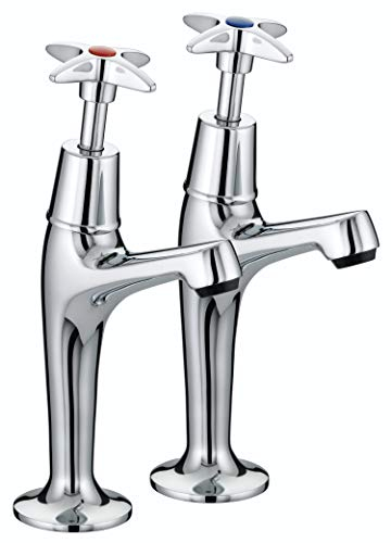Bristan VAX HNK C Value Crosshead High Neck Kitchen Sink Pillar Taps, Chrome, Metallic