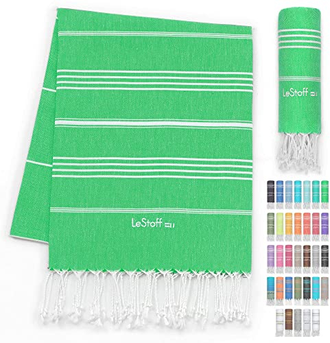 LeStoff Hamamtuch - 100% Bio-Baumwolle, 95 x 180 cm, Vorgewaschen, Saugstark, Schnelltrocknend, Badetuch, Badehandtuch groß, Saunatuch Herren, Saunahandtuch Damen, für Sauna, Wellness, Spa (Grass)
