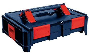 hünersdorff BoxOnBox S Werkzeugkoffer: stabile Werkzeugbox (ASB), Volumen: 9 L, Farbe: Dunkelblau/Rot, inkl. Schaumeinlage im Deckel