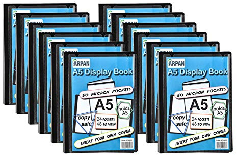 Display Book - 24 Pockets Black Presentation A5 Display Book Folder Folio for Professionals, Business, Students, Projects, School, College & Personal Use by Arpan