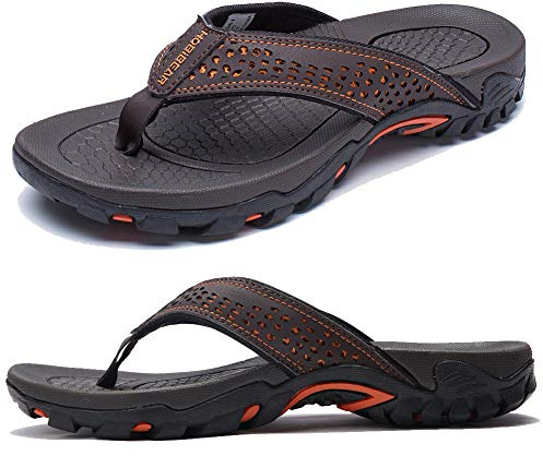 KIIU Mens Flip Flop Indoor and Outdoor Thong Sandals Beach Slippers Brown 2, 13