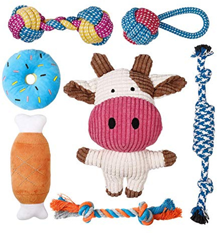Toozey 7 Pack Small Dog Toys, Puppy Teething Toys, Durable Ropes Chew Toys, Cute Calf Squeaky Dog Toys, Non-Toxic and Safe