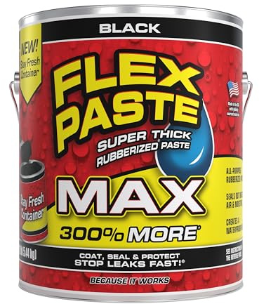 Flex Paste MAX, 12 lb Can, Black, Waterproof Paintable Putty, Spackle Sealant, Fill Gaps Cracks Holes - Block Out Water and Air - UV Resistant - Walls, Drywall, EPDM, Concrete, Roof, RV Repairs