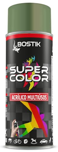Bostik SUPER COLOR VERDE RAL 6011, Pintura en Spray Acrílica para Uso Profesional y Doméstico, Multiusos, Secado Rápido, Acabado Brillante, Interior y Exterior, Bote 400 ml