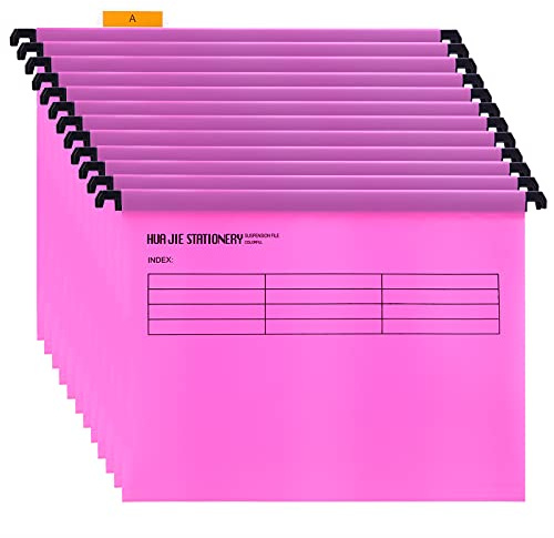 Cartelle Sospese in Polipropilene, formato A4, confezione da 12, Rosa, Cartelline Sospese con linguette e inserti per Schedari, per ufficio, casa, scuola