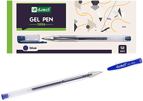 D.RECT Boligrafo de Gel ​0,3 mm, Boligrafos de Gel 12 piezas, Bolígrafo de Gel con Agarre Ergonómico, Línea de Escritura Fina, Bolígrafos de Mina de Gel, Azul